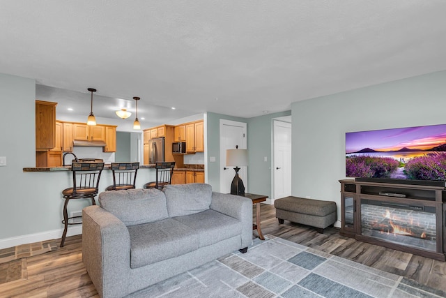 4825 Walz Rd, Jackson, MI 49201 - living area featuring wood finished floors, a glass covered fireplace, and recessed lighting