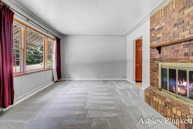 1460 N Peterson Rd, Muskegon, MI 49445 - unfurnished living room with carpet flooring and a brick fireplace