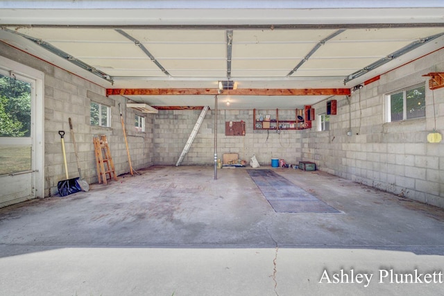 1460 N Peterson Rd, Muskegon, MI 49445 - garage featuring concrete block wall and a garage door opener