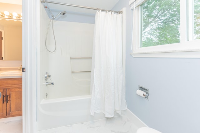 4893 Club Pl, Ypsilanti, MI 48197 - bathroom with marble finish floors, vanity, and shower / bath combo