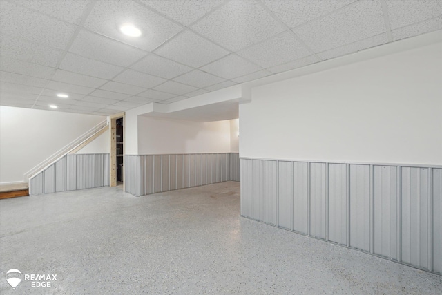 416 State Park Rd, Ortonville, MI 48462 - finished basement with a wainscoted wall, a paneled ceiling, and recessed lighting