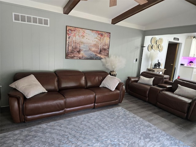 17328 Mcnamara Dr, Garden City, MI 48152 - living room with ceiling fan, wood finished floors, and beam ceiling