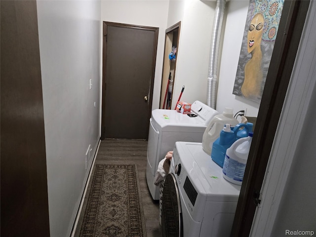 17328 Mcnamara Dr, Garden City, MI 48152 - washroom with washer and clothes dryer and dark wood-type flooring