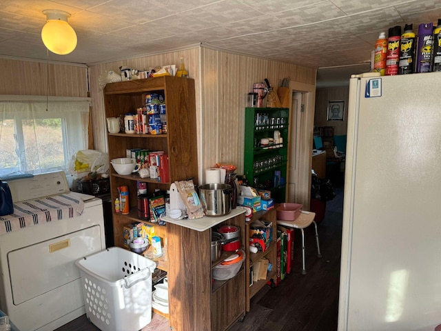 524 S Cherry St, Evart, MI 49631 - miscellaneous room featuring washer / clothes dryer, wood finished floors, and wooden walls