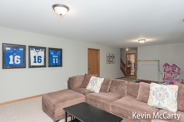 530 Pine Haven Dr, Comstock Park, MI 49321 - carpeted living room with stairway and baseboards