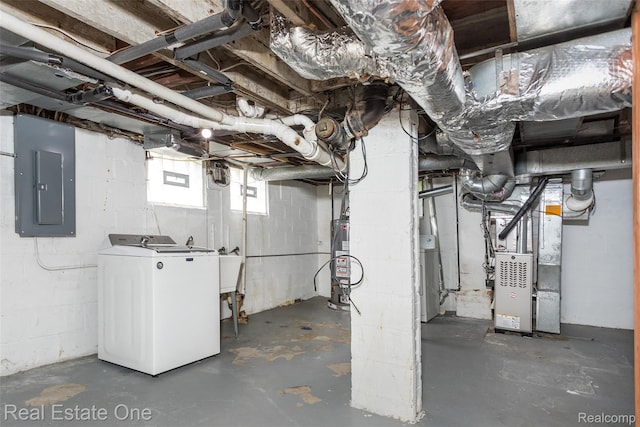 14711 Borgman St, Oak Park, MI 48237 - below grade area featuring washer / dryer, electric panel, water heater, and heating unit