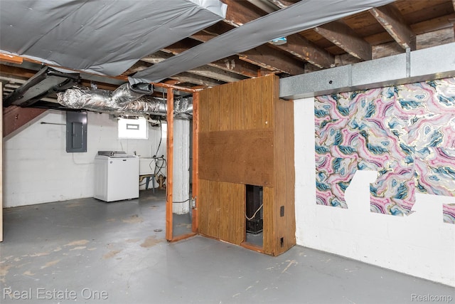 14711 Borgman St, Oak Park, MI 48237 - basement with washer / clothes dryer, electric panel, and concrete block wall