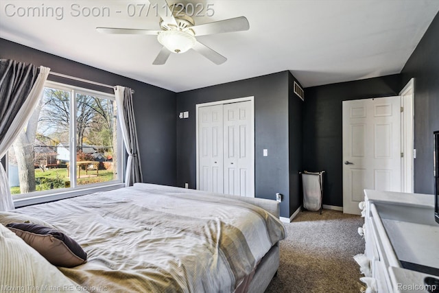 21203 Collingham Ave, Farmington Hills, MI 48336 - bedroom featuring carpet flooring, a closet, and a ceiling fan