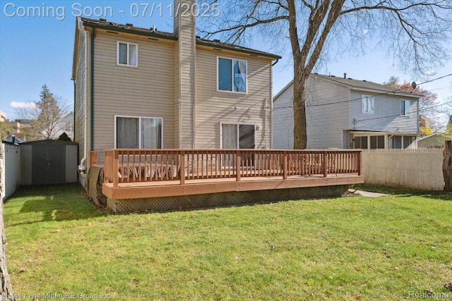 21203 Collingham Ave, Farmington Hills, MI 48336 - rear view of property with a shed, a deck, and a chimney