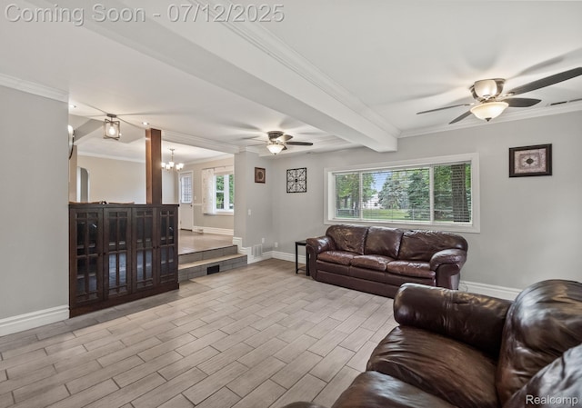 3811 Benstein Rd, Commerce Twp, MI 48382 - living room with ceiling fan, wood finished floors, a chandelier, and ornamental molding
