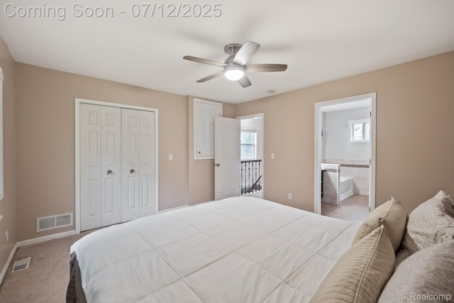 3811 Benstein Rd, Commerce Twp, MI 48382 - bedroom featuring a closet, ceiling fan, and ensuite bathroom