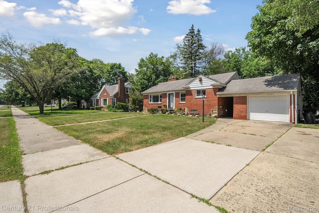 18140 Westover Ave, Southfield, MI 48075 - view of front facade with brick siding, a garage, concrete driveway, and a front yard