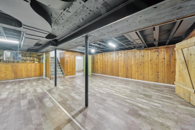 18140 Westover Ave, Southfield, MI 48075 - finished basement featuring wood finished floors, stairway, and wood walls