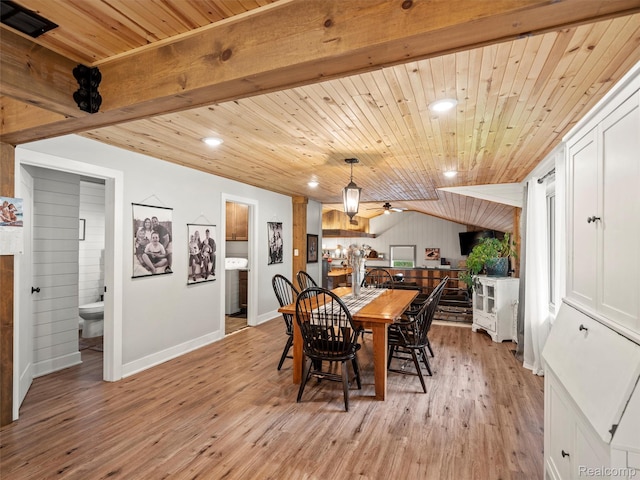 3365 Howland Rd, Almont, MI 48003 - dining area with light wood-type flooring, wood ceiling, and recessed lighting