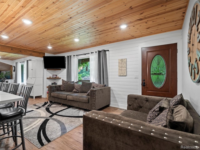 3365 Howland Rd, Almont, MI 48003 - living area featuring wood ceiling, light wood finished floors, and recessed lighting