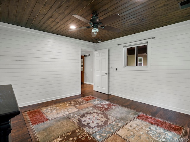 3365 Howland Rd, Almont, MI 48003 - spare room with wood ceiling, ceiling fan, wooden walls, and wood-type flooring