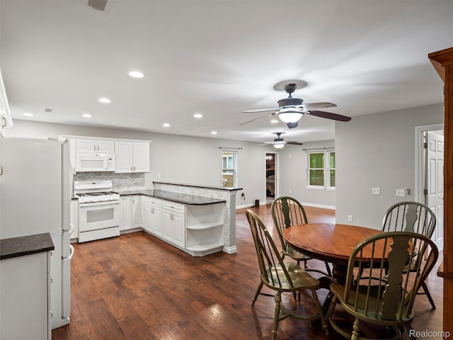 3365 Howland Rd, Almont, MI 48003 - dining area with a ceiling fan, dark wood-style flooring, and recessed lighting