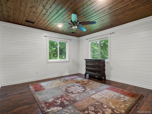 3365 Howland Rd, Almont, MI 48003 - unfurnished room featuring wooden ceiling, hardwood / wood-style flooring, a ceiling fan, and wood walls