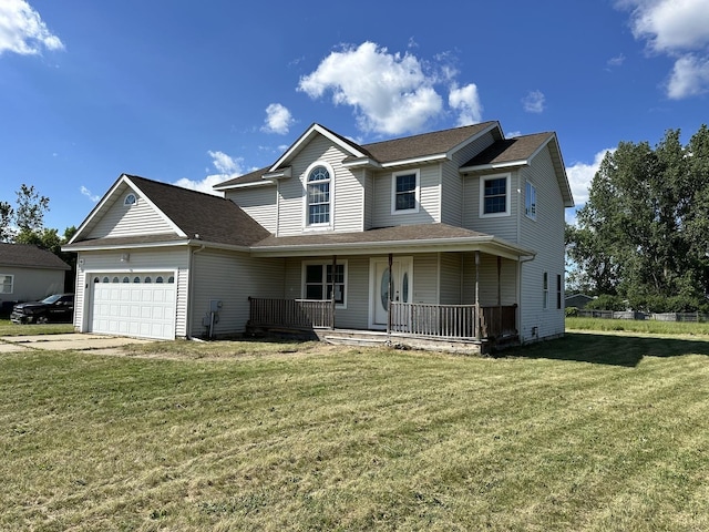 7265 Deweigan Ln, Mount Pleasant, MI 48858 - view of front facade with an attached garage, covered porch, a front lawn, and a shingled roof