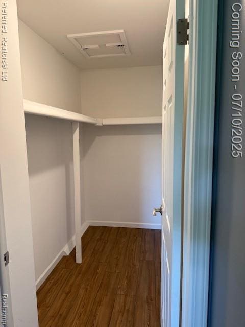 40219 Newport Dr, Plymouth, MI 48170 - walk in closet with dark wood-style flooring and attic access