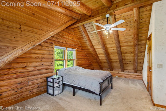 16501 Winters Rd, Grass Lake, MI 49240 - carpeted bedroom featuring wooden ceiling and log walls
