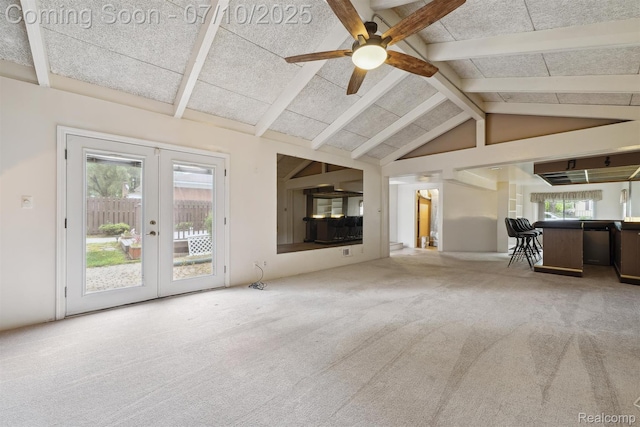 4309 Marr Ave, Warren, MI 48091 - unfurnished living room with french doors, carpet flooring, plenty of natural light, and ceiling fan