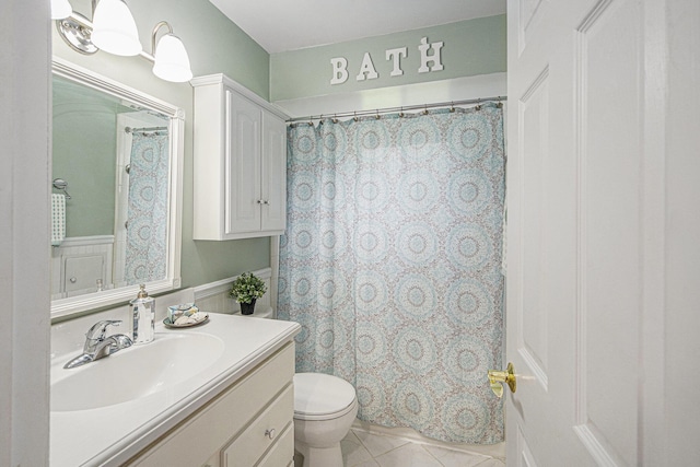 256 Nichols Dr, Saline, MI 48176 - bathroom with vanity, tile patterned flooring, and a shower with curtain
