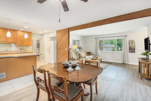 256 Nichols Dr, Saline, MI 48176 - dining room with recessed lighting, a ceiling fan, and light wood-style floors