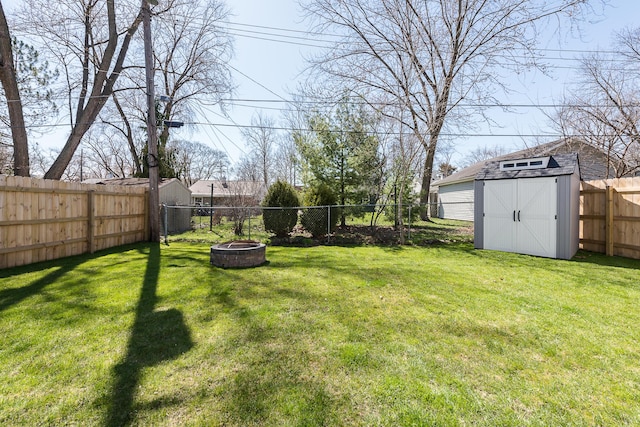 405 Spring St, Saline, MI 48176 - fenced backyard with a fire pit and a storage shed