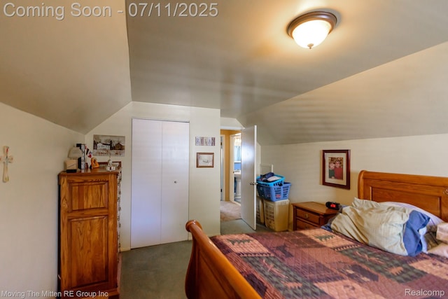 13620 Aston St, Romulus, MI 48174 - bedroom featuring carpet floors, vaulted ceiling, and a closet