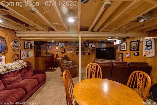 13620 Aston St, Romulus, MI 48174 - dining room featuring wood walls and carpet flooring
