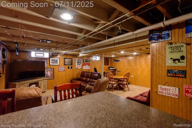 13620 Aston St, Romulus, MI 48174 - carpeted living area with wooden walls