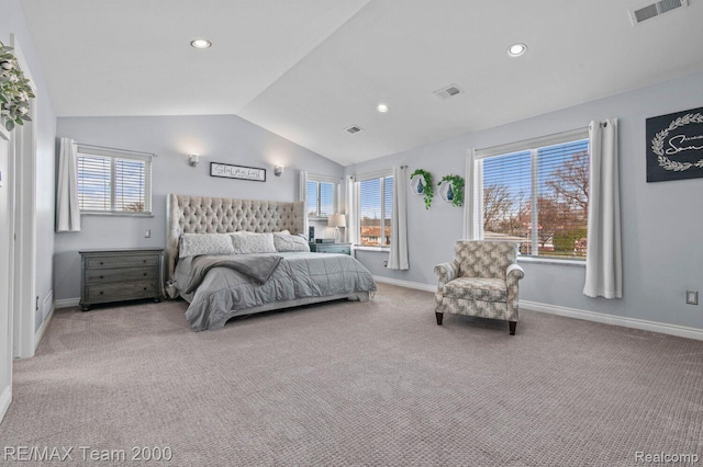 22543 E 11 Mile Rd, Saint Clair Shores, MI 48081 - bedroom with lofted ceiling, carpet, and recessed lighting