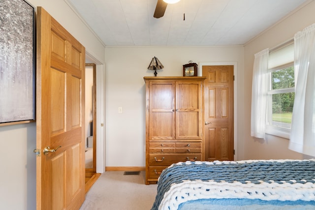 2230 Oleary Rd, Jackson, MI 49201 - bedroom with carpet floors, crown molding, and a ceiling fan