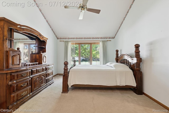 17012 Coral Ln, Macomb, MI 48042 - bedroom with vaulted ceiling, light carpet, and ceiling fan