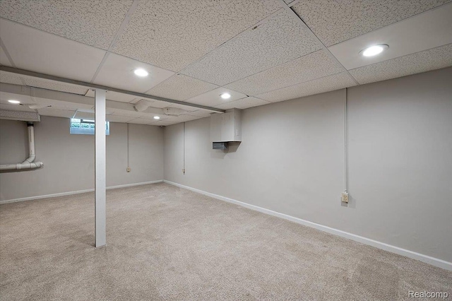 1450 Hampton Rd, Grosse Pointe Woods, MI 48236 - below grade area with recessed lighting, carpet floors, and a drop ceiling