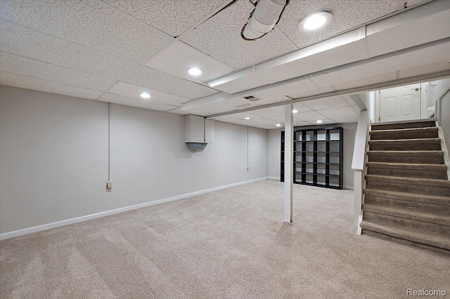 1450 Hampton Rd, Grosse Pointe Woods, MI 48236 - finished below grade area featuring light carpet, stairway, and recessed lighting
