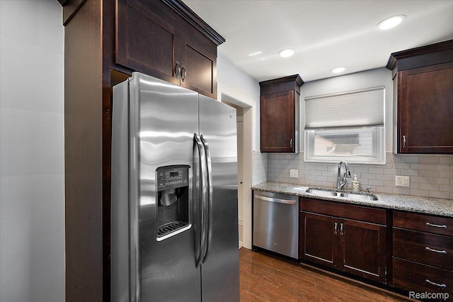 1450 Hampton Rd, Grosse Pointe Woods, MI 48236 - kitchen featuring stainless steel appliances, dark wood-style flooring, dark brown cabinetry, and recessed lighting