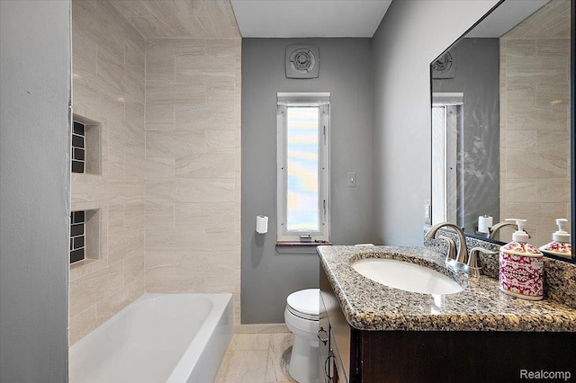 1450 Hampton Rd, Grosse Pointe Woods, MI 48236 - full bathroom with vanity and marble look tile flooring