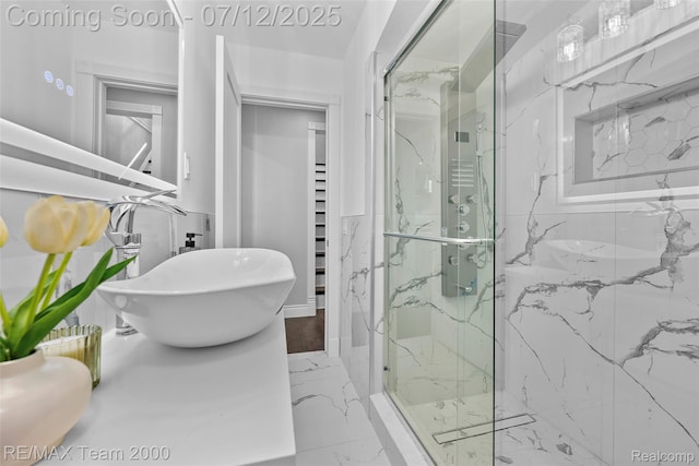 23167 Cromwell St, Canton, MI 48128 - full bathroom with a marble finish shower and marble finish floors