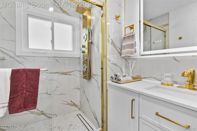 23167 Cromwell St, Canton, MI 48128 - full bathroom featuring a marble finish shower and vanity