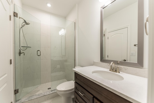 2448 Meadow Hills Dr, Ann Arbor, MI 48108 - bathroom with a shower stall, vanity, and recessed lighting