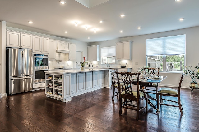 2448 Meadow Hills Dr, Ann Arbor, MI 48108 - kitchen featuring appliances with stainless steel finishes, tasteful backsplash, light countertops, white cabinets, and recessed lighting