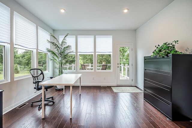 2448 Meadow Hills Dr, Ann Arbor, MI 48108 - home office featuring dark wood-style flooring and recessed lighting