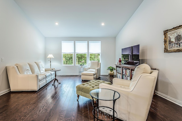 2448 Meadow Hills Dr, Ann Arbor, MI 48108 - living area with dark wood-style flooring, recessed lighting, and vaulted ceiling