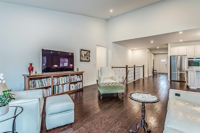 2448 Meadow Hills Dr, Ann Arbor, MI 48108 - living area featuring wood-type flooring, recessed lighting, and a high ceiling