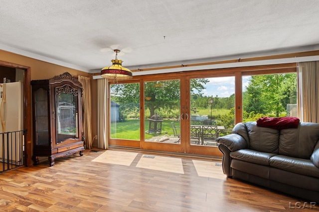 753 Vaniman Island Dr, Brooklyn, MI 49230 - living room featuring healthy amount of natural light, french doors, a textured ceiling, and wood finished floors