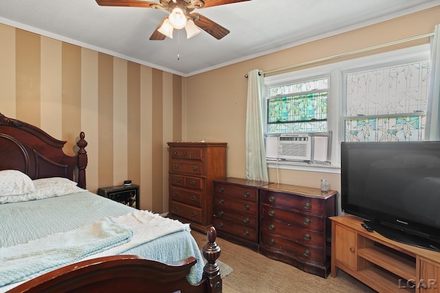 753 Vaniman Island Dr, Brooklyn, MI 49230 - bedroom with ornamental molding, cooling unit, light carpet, and a ceiling fan