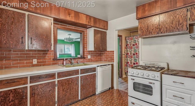 1845 Van Courtland Dr, Troy, MI 48083 - kitchen featuring white appliances, backsplash, light countertops, and white cabinets