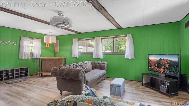 1845 Van Courtland Dr, Troy, MI 48083 - living area with beam ceiling and wood finished floors
